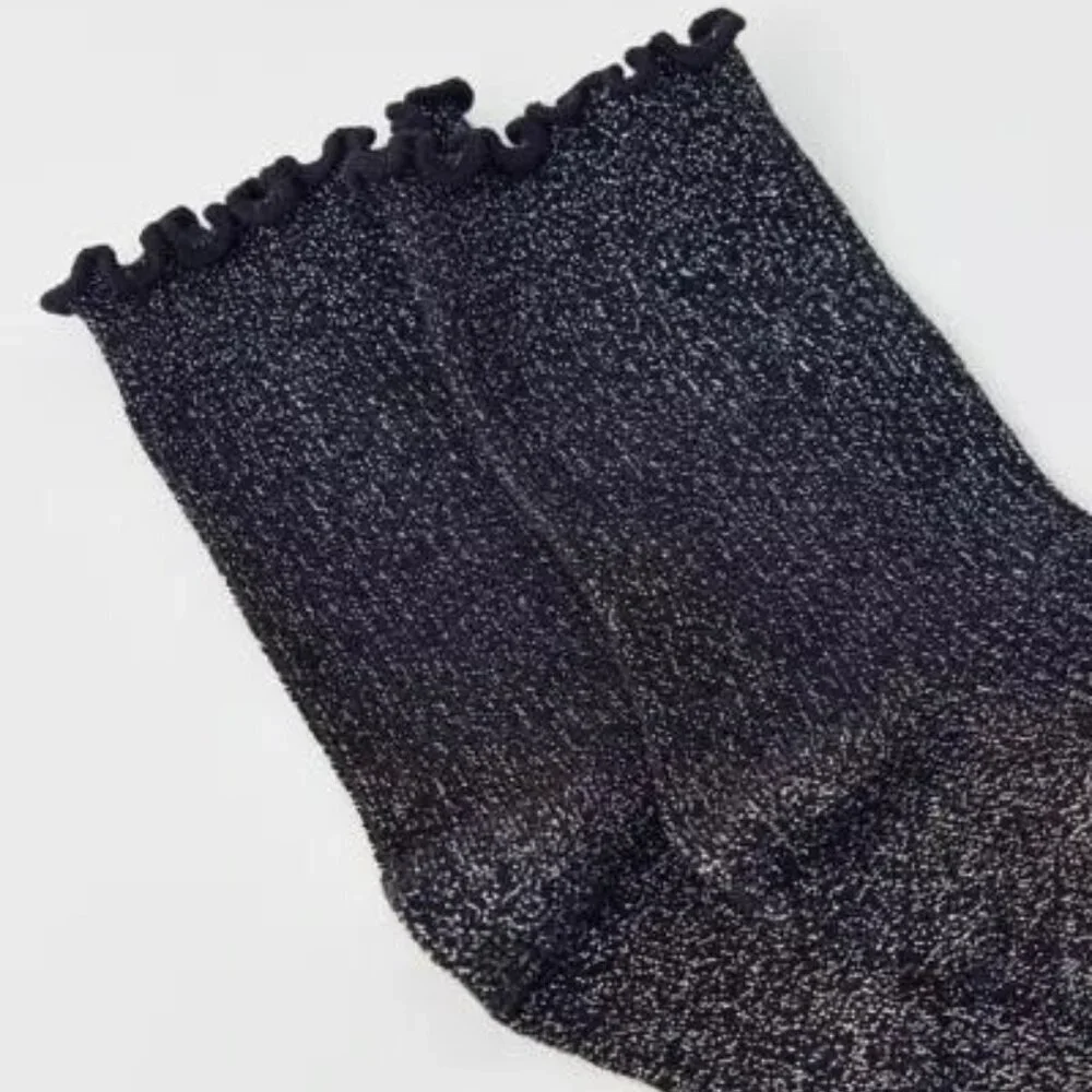 NWT Urban Outfitters Lurex Shimmer Black Ruffle Socks